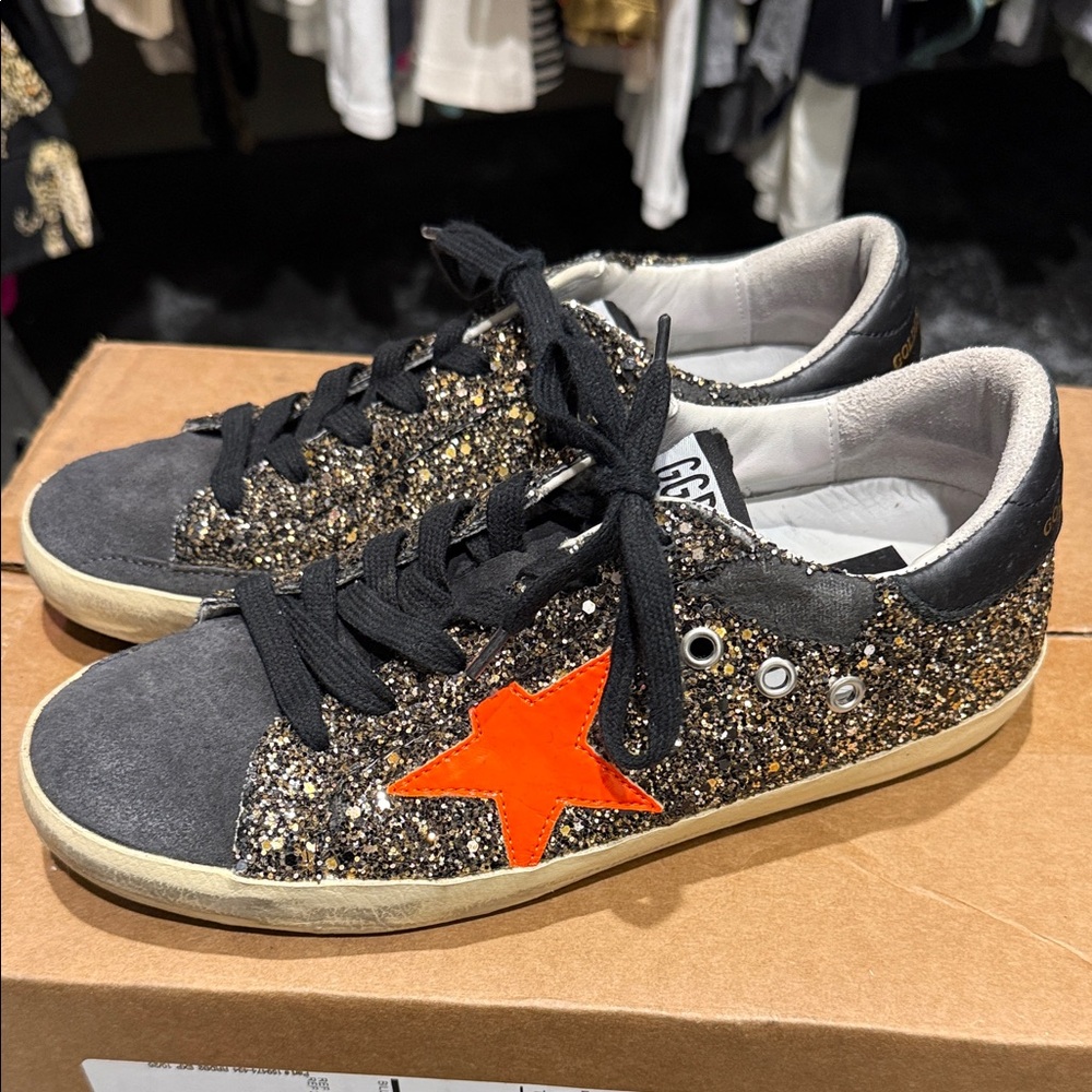 Golden Goose Black and Gold Glitter Sneakers